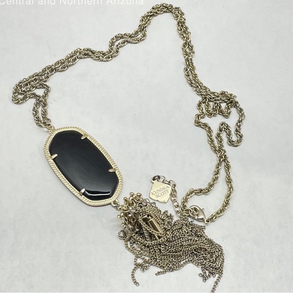 💎 KENDRA SCOTT Rayne Tassel Black and Gold long necklace - Picture 3 of 4